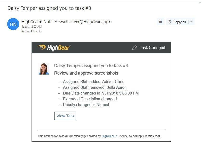 Notification generated from workflow automation