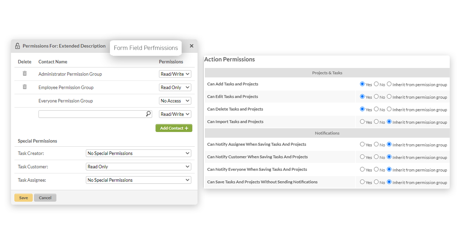 Create custom role-based permissions across departments, workflows, forms and fields, and even on the dashboards.
