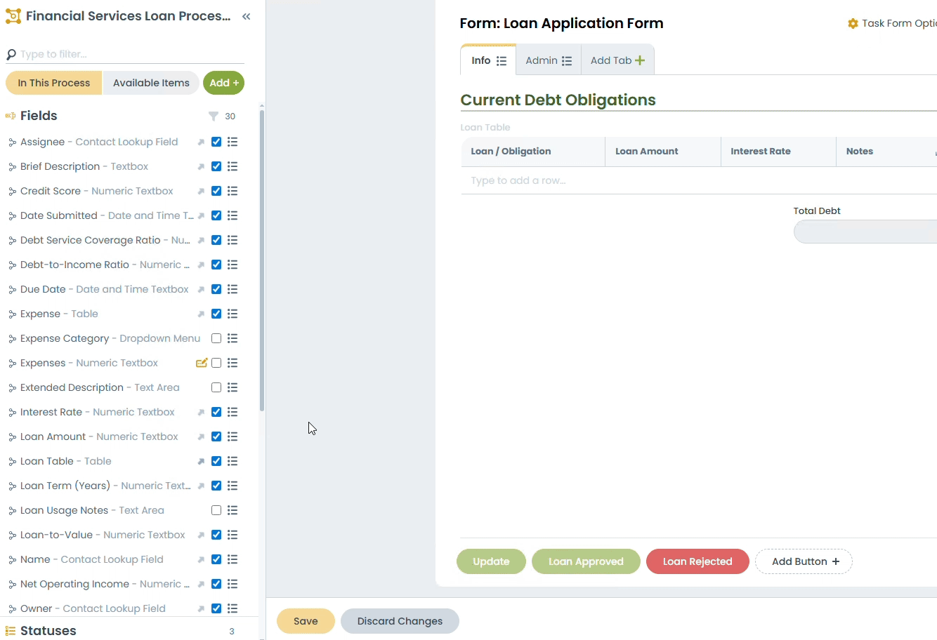Animated screenshot of HighGear's Table Field Feature as an admin