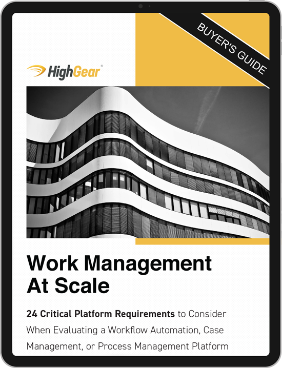eBook cover Work Management at Scale: 24 Critical Platform Requirements on a tablet